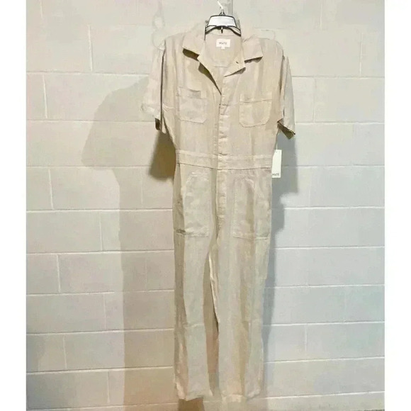 Mate The Label Women's Linen SS Jumpsuit XS in Natural Cropped Organic Pockets - Picture 2 of 9